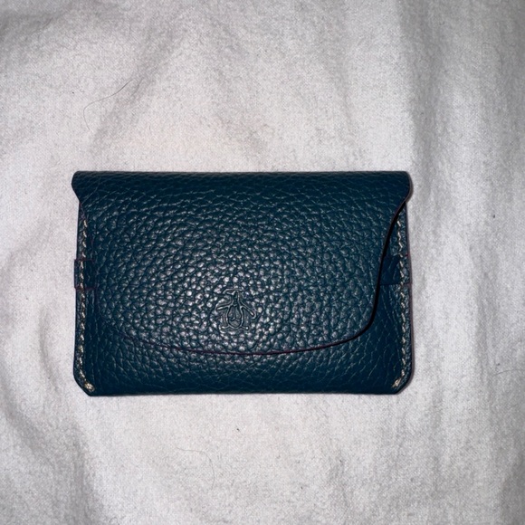 Gently Used Original Penguin Teal Card Case Genuine Leather Contrast Interior - Picture 1 of 9